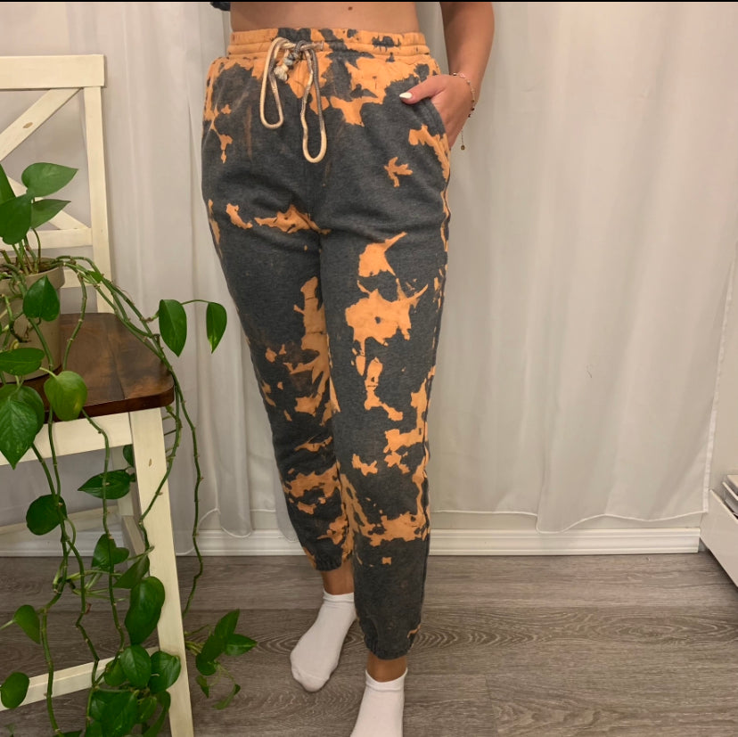 Gray & Peach Bleached Sweatpants