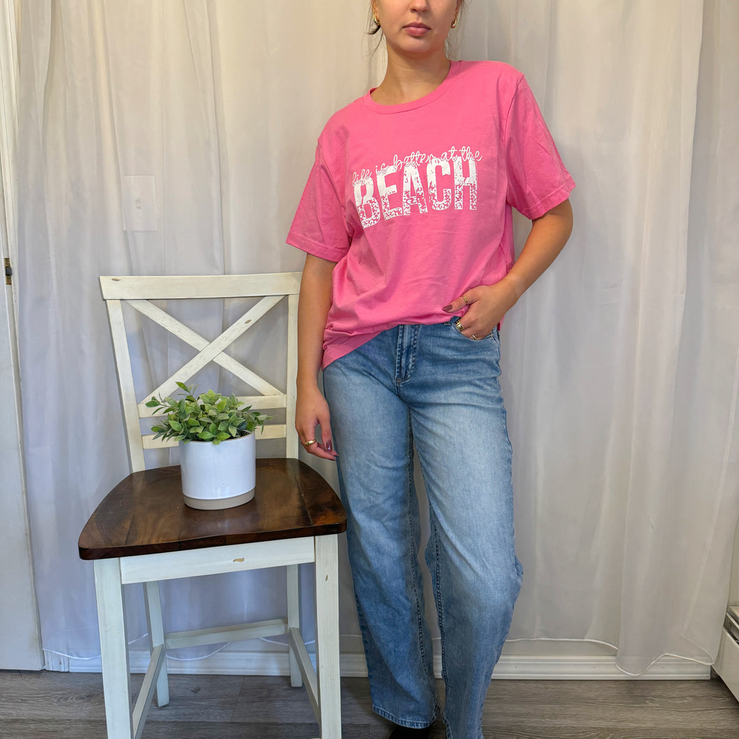 Life is better at the Beach pink Tee