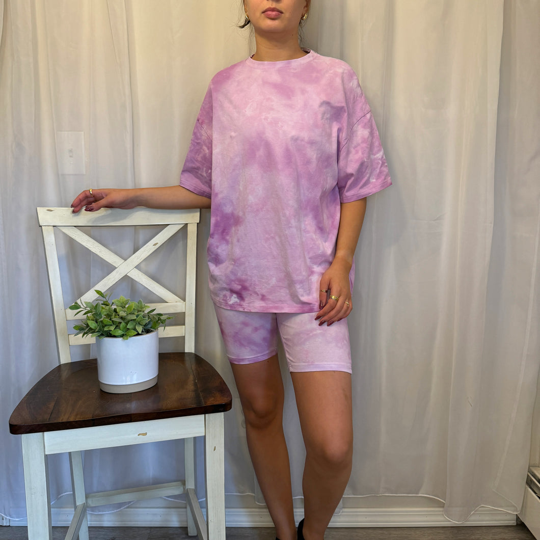 Purple Biker Shorts W/ Oversized Tee Set - Medium