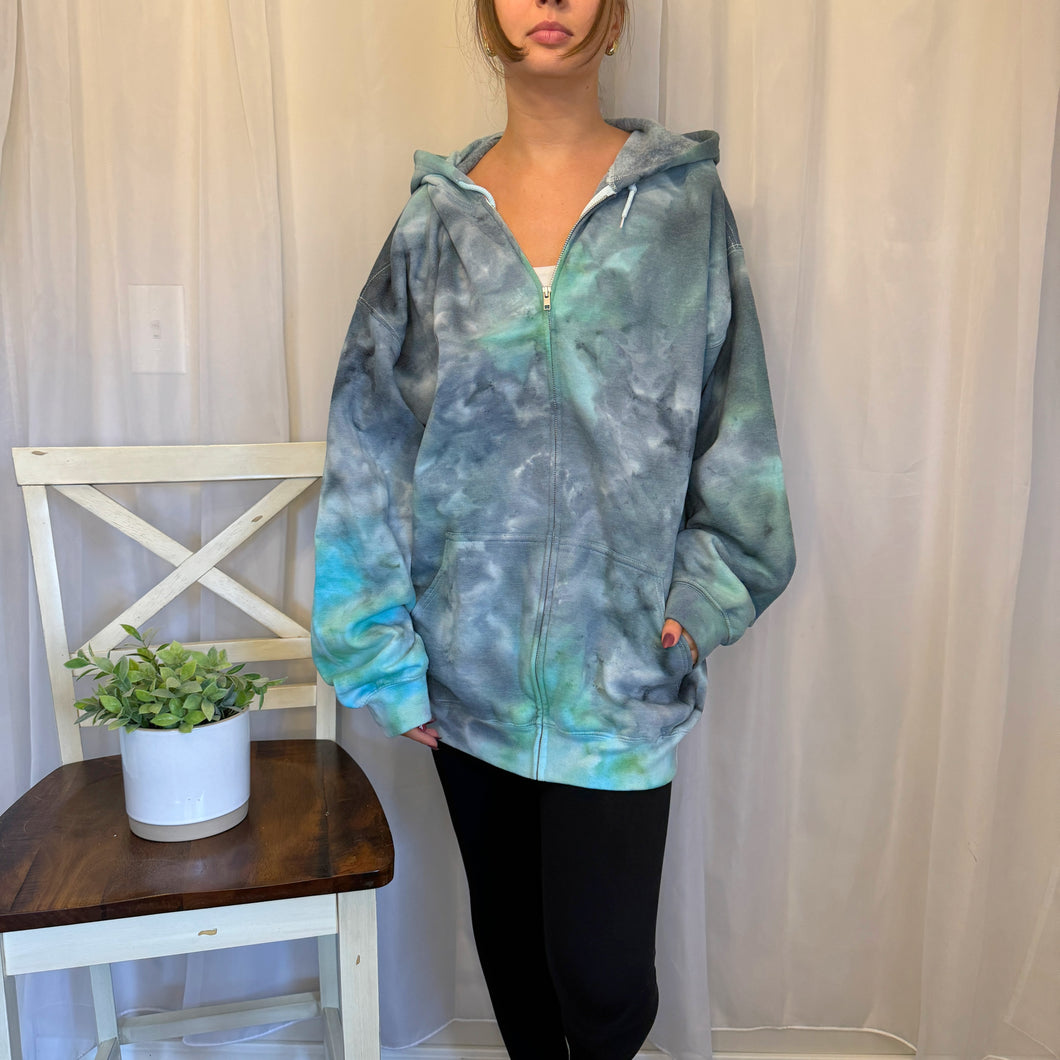 Teal & Gray Zip-Up Hoodie - 2XL