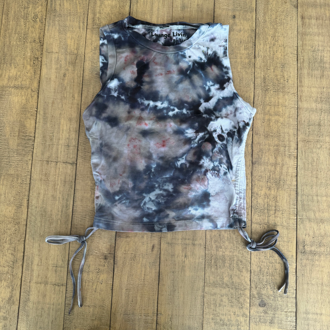 Drawstring Ruched Side Crop Midnight Tank - Medium