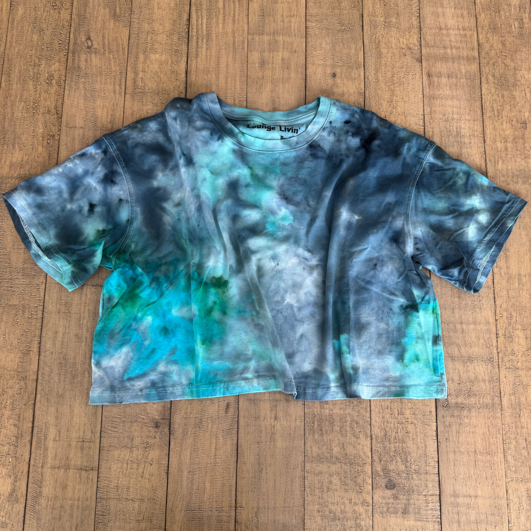 Navy & Teal Cropped Tee  - Medium