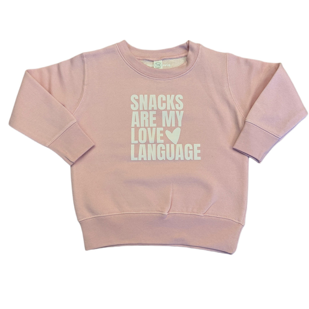 Snacks Are My Love Language Pink Crewneck